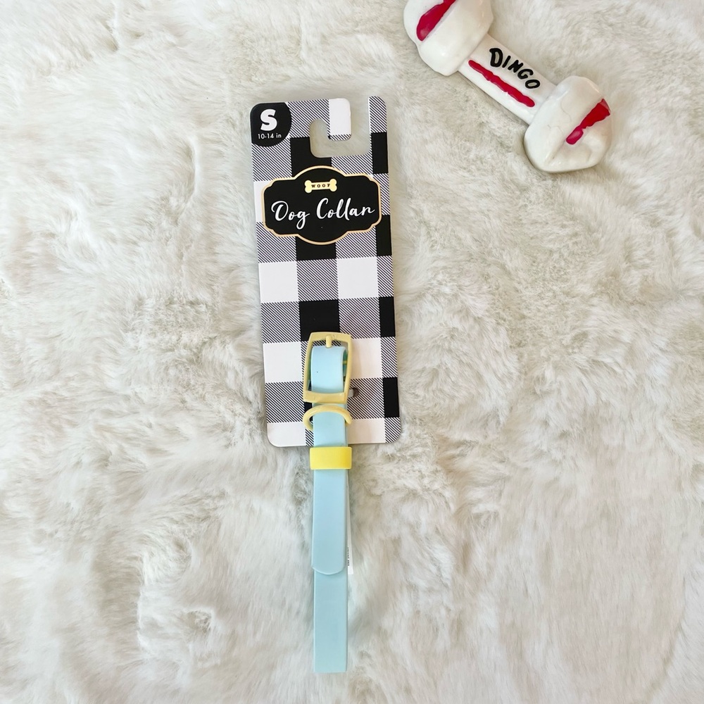 🐶New with tag STYLISH BABY BLUE with YELLOW SILICONE DOG COLLAR SZ SMALL 10-14”